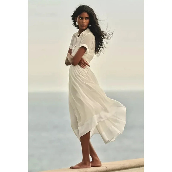 J. Crew Elena Shirtdress Chiffon White Midi A Line Minimalist Sheer US 0 NWT - Picture 5 of 15